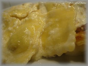 Gratin de raviolis aux 4 fromages et au jambon de Parme